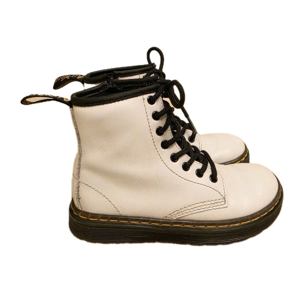 Doc Dr Martens White Combat Boots Zavala J Youth Size 12 Zip Lace Up Ankle